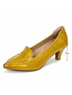 Mona flying Women's Leather Pumps Dress Shoes High Heels Med Heel Pointed Toe Formal Office Shoes for Women Ladies