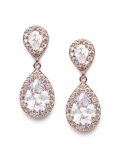 SWEETV Cubic Zirconia Teardrop Bridal Earrings, Rhinestone Dangle Earrings for Wedding Prom Anniversary