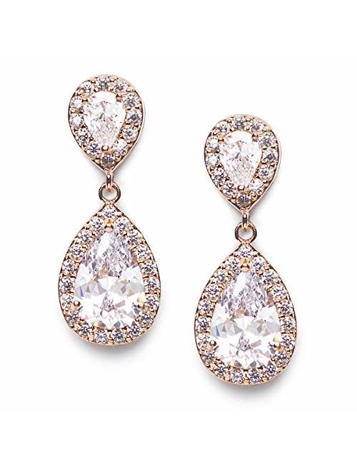 SWEETV Cubic Zirconia Teardrop Bridal Earrings, Rhinestone Dangle Earrings for Wedding Prom Anniversary