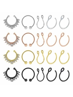 AVYRING Fake Nose Rings Hoop Clip On Nose Septum Ring Faux Non-Pierced Nose Lip Rings Earrings Jewelry 3 Style