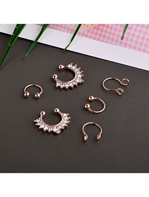 AVYRING Fake Nose Rings Hoop Clip On Nose Septum Ring Faux Non-Pierced Nose Lip Rings Earrings Jewelry 3 Style