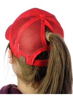 C.C Ponycap Messy High Bun Ponytail Adjustable Mesh Trucker Baseball Cap Hat