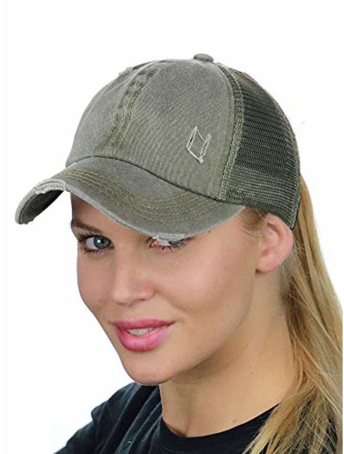 C.C Ponycap Messy High Bun Ponytail Adjustable Mesh Trucker Baseball Cap Hat