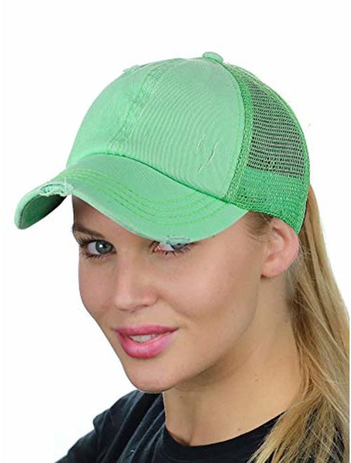 C.C Ponycap Messy High Bun Ponytail Adjustable Mesh Trucker Baseball Cap Hat