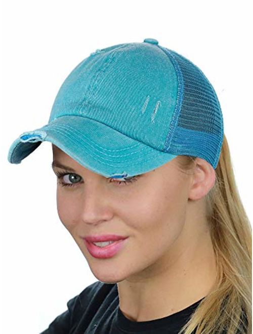 C.C Ponycap Messy High Bun Ponytail Adjustable Mesh Trucker Baseball Cap Hat