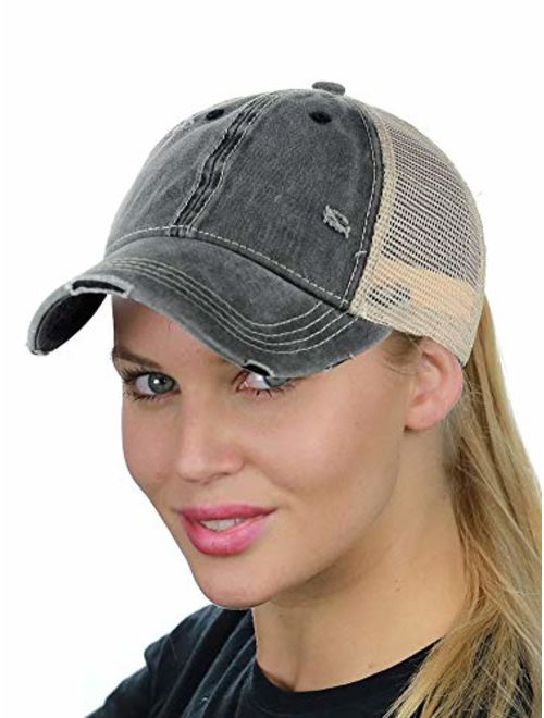 C.C Ponycap Messy High Bun Ponytail Adjustable Mesh Trucker Baseball Cap Hat