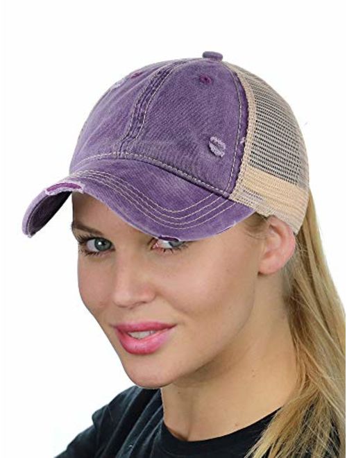 C.C Ponycap Messy High Bun Ponytail Adjustable Mesh Trucker Baseball Cap Hat