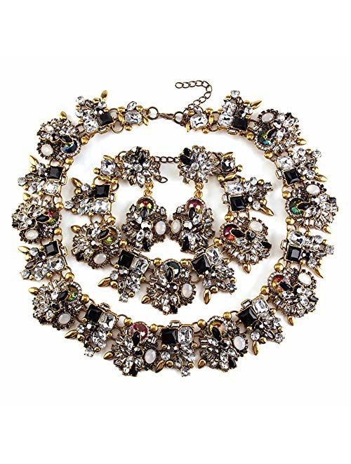 NABROJ Statement Necklaces Set with Rhinestone Crystal Drag Queen Costume Jewelry for Women Carnival 8 Colors 3 Models with Gift Box