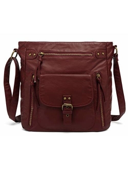 Medium Crossbody Shoulder Bag for Women, Ultra Soft Washed Vegan Leather, H2005