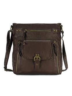 Medium Crossbody Shoulder Bag for Women, Ultra Soft Washed Vegan Leather, H2005