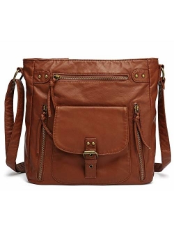 Medium Crossbody Shoulder Bag for Women, Ultra Soft Washed Vegan Leather, H2005