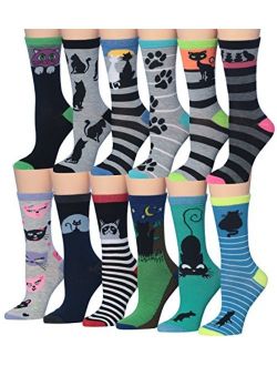 Tipi Toe Women's Fashion Novelty Animal Characters Cartoon Cat Panda Penguin Crew Socks