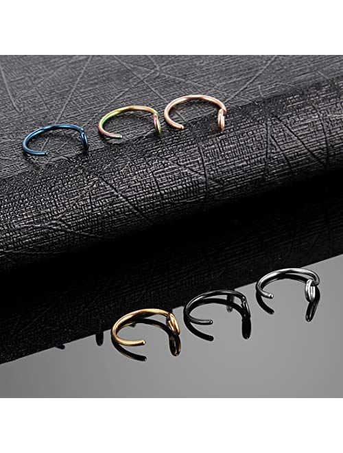 Nose Rings Hoop 6Pcs 20G 316L Non Stainless Steel Nose Ring Hoop Clip-on Cartilage Ring Hoop Septum Boby Piercing 6-12mm (6 PCS-8MM C Shape)