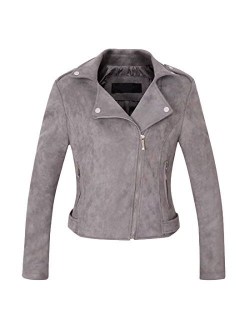 CHARTOU Women's Stylish Notched Collar Oblique Zip Suede Leather Moto Jacket