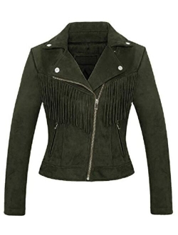 CHARTOU Women's Stylish Notched Collar Oblique Zip Suede Leather Moto Jacket