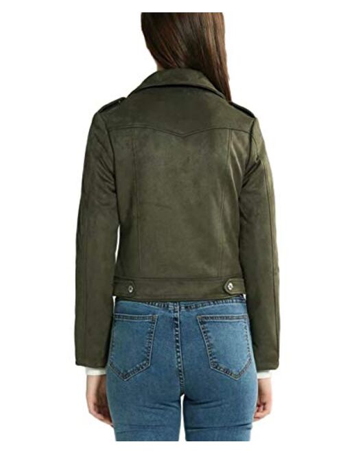 CHARTOU Women's Stylish Notched Collar Oblique Zip Suede Leather Moto Jacket