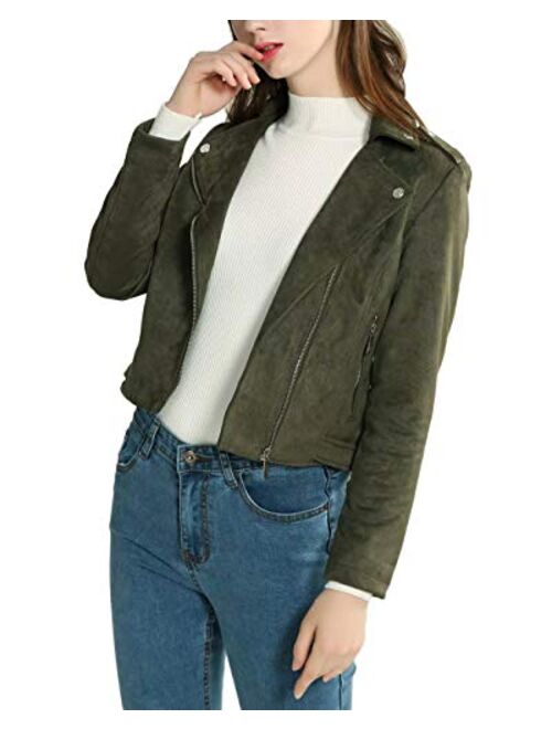 CHARTOU Women's Stylish Notched Collar Oblique Zip Suede Leather Moto Jacket