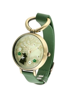 Cute Bowknot Bunny Girl's Teenagers' Wrist Watches,Butterfly Dial,Leather Strap Golden Case fq062