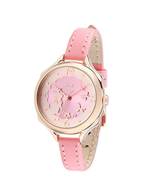 Cute Bowknot Bunny Girl's Teenagers' Wrist Watches,Butterfly Dial,Leather Strap Golden Case fq062