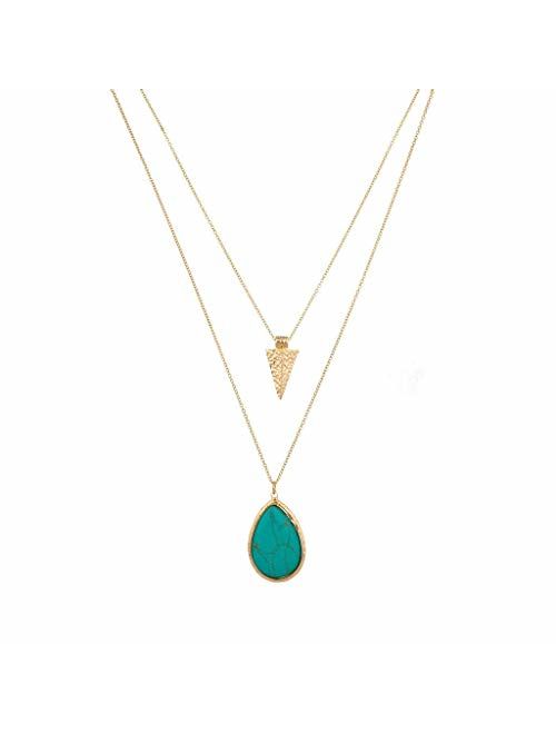 Lux Accessories Women's Stone Teardrop & Arrowhead Double Layered Necklace Set