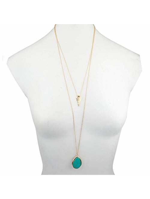 Lux Accessories Women's Stone Teardrop & Arrowhead Double Layered Necklace Set