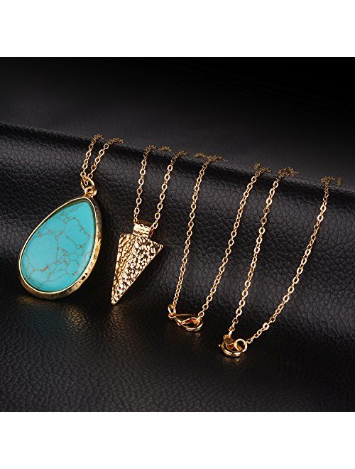 Lux Accessories Women's Stone Teardrop & Arrowhead Double Layered Necklace Set