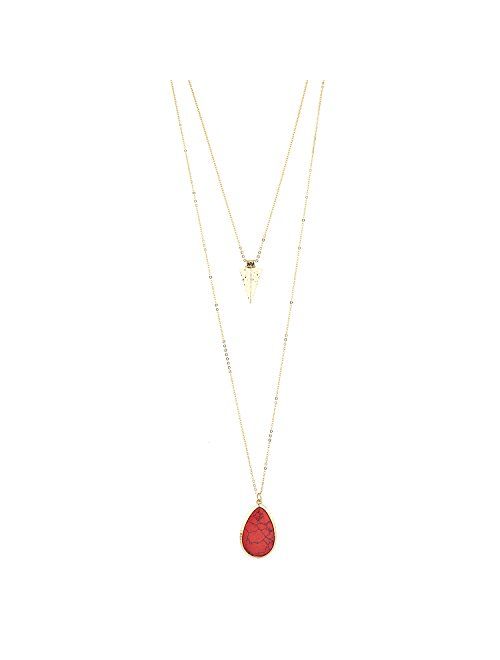 Lux Accessories Women's Stone Teardrop & Arrowhead Double Layered Necklace Set