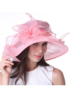 June's Young Women Race Hats Organza Hat with Ruffles Feathers