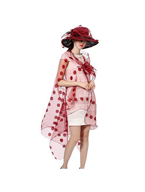 June's Young Women Race Hats Organza Hat with Ruffles Feathers