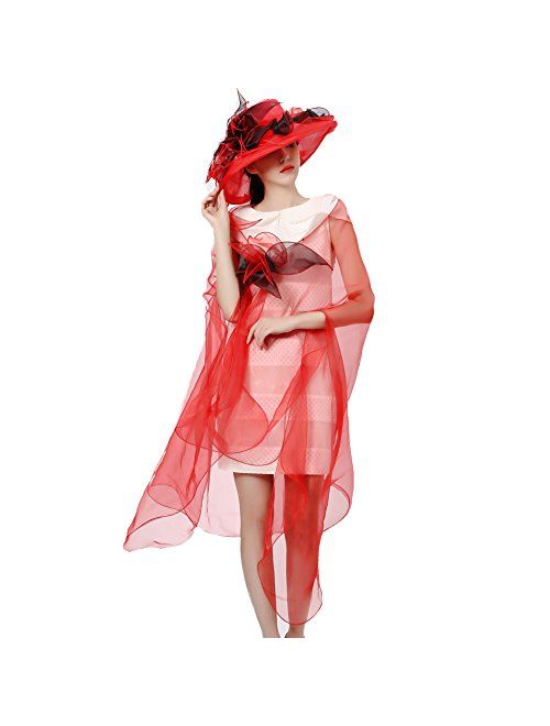 June's Young Women Race Hats Organza Hat with Ruffles Feathers