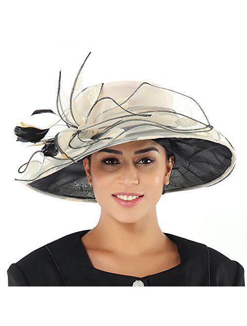 June's Young Women Race Hats Organza Hat with Ruffles Feathers