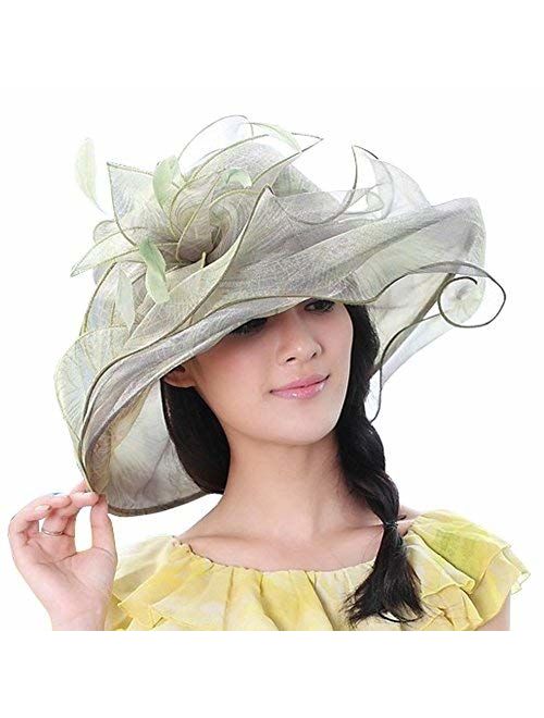 June's Young Women Race Hats Organza Hat with Ruffles Feathers