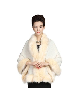 Elfjoy Luxury Bridal Faux Fur Cashmere Wool Shawl Cloak Cape Wedding Dress Party Coat for Winter