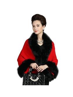 Elfjoy Luxury Bridal Faux Fur Cashmere Wool Shawl Cloak Cape Wedding Dress Party Coat for Winter