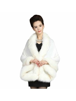 Elfjoy Luxury Bridal Faux Fur Cashmere Wool Shawl Cloak Cape Wedding Dress Party Coat for Winter