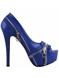 SHOW STORY Punk Multi-Colour Zip Peeptoe Platform High Heel Stiletto Pump,LF80836