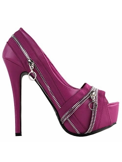 SHOW STORY Punk Multi-Colour Zip Peeptoe Platform High Heel Stiletto Pump,LF80836