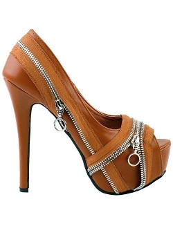 SHOW STORY Punk Multi-Colour Zip Peeptoe Platform High Heel Stiletto Pump,LF80836