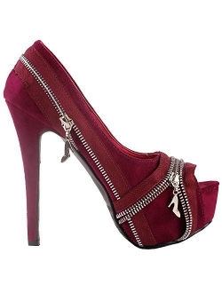 SHOW STORY Punk Multi-Colour Zip Peeptoe Platform High Heel Stiletto Pump,LF80836