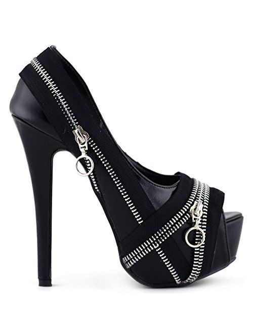 SHOW STORY Punk Multi-Colour Zip Peeptoe Platform High Heel Stiletto Pump,LF80836