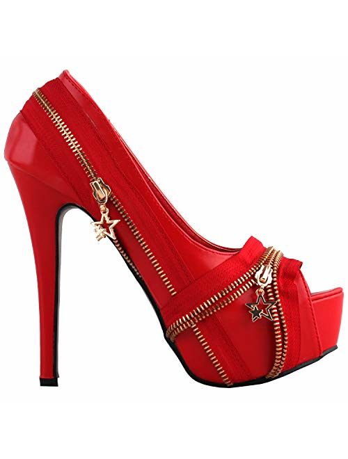 SHOW STORY Punk Multi-Colour Zip Peeptoe Platform High Heel Stiletto Pump,LF80836