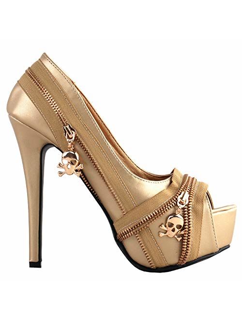 SHOW STORY Punk Multi-Colour Zip Peeptoe Platform High Heel Stiletto Pump,LF80836