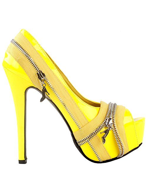 SHOW STORY Punk Multi-Colour Zip Peeptoe Platform High Heel Stiletto Pump,LF80836