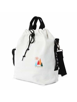 Women Canvas Tote Handbags Casual Shoulder Work Bag Crossbody Bag with Sunshine Embroidery