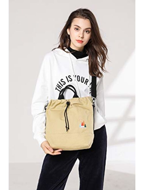 Women Canvas Tote Handbags Casual Shoulder Work Bag Crossbody Bag with Sunshine Embroidery