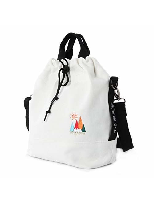 Women Canvas Tote Handbags Casual Shoulder Work Bag Crossbody Bag with Sunshine Embroidery