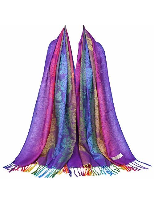 Colorful flowers Jacquard cotton pashmina Women Wrap Shawl tassels Scarves