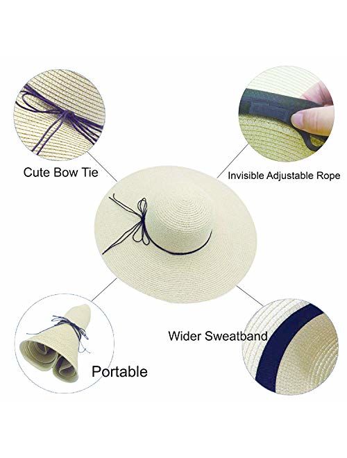 Womens Floppy Straw Hat Wide Brim Foldable Beach Cap Sun Hat for Women UPF 50+