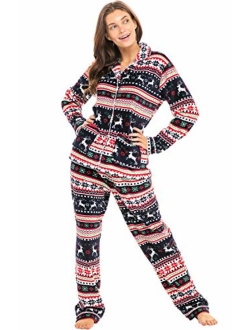 Women's Warm Fleece Pajamas, Long Button Down Pj Set