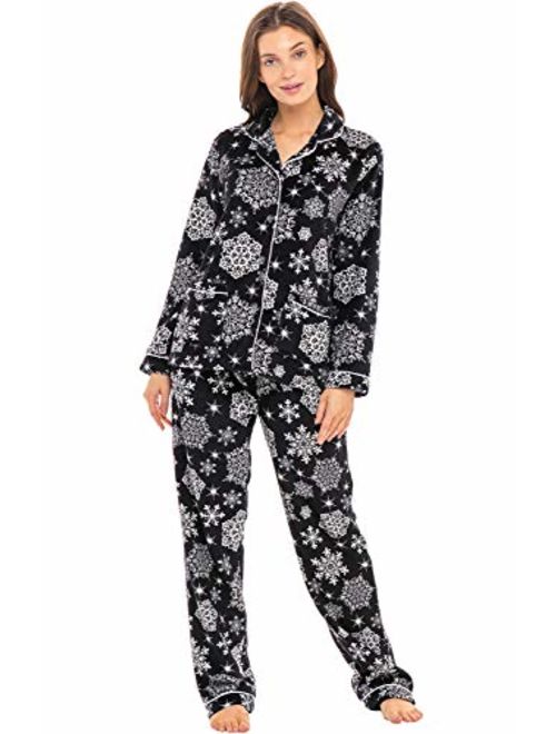 Alexander Del Rossa Women's Warm Fleece Pajamas, Long Button Down Pj Set